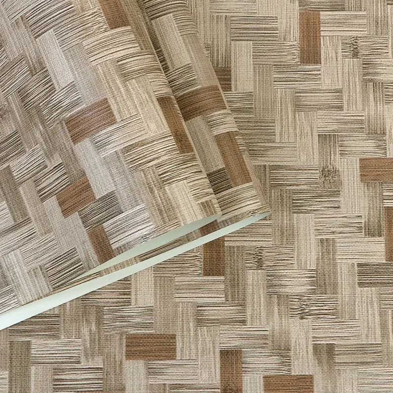 Modern Chinese Bamboo Mat Straw Woven PVC Wallpaper For Personality Teahouse And Restaurant