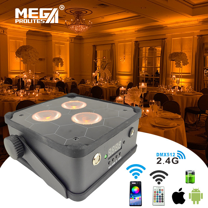 Wedding Rechargeable DMX Wireless Battery Powered 6in1 RGBWAUV 3*18w LED Flat Par Light with IR Controller