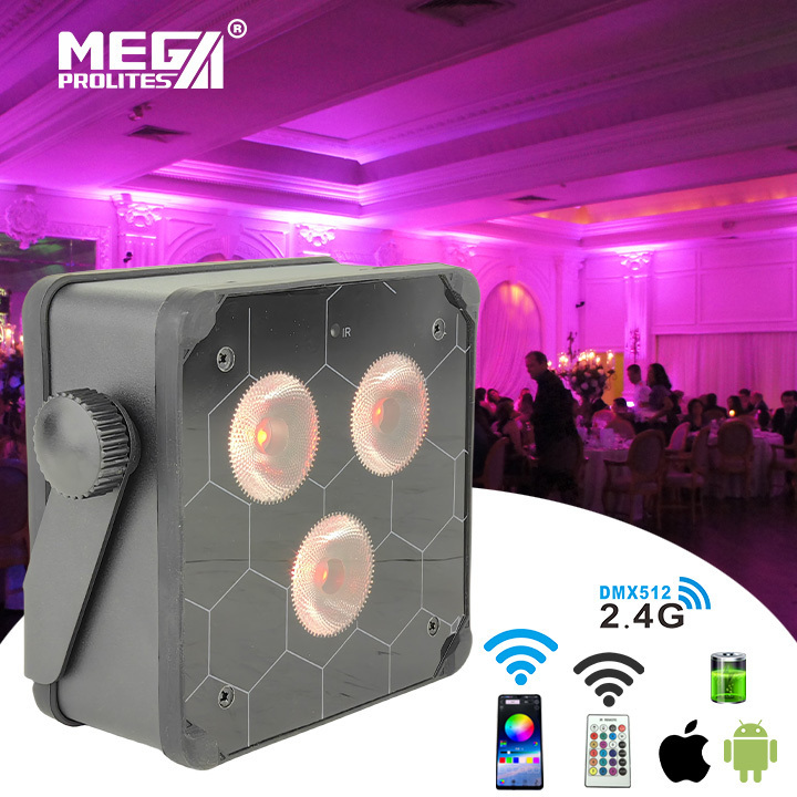 Wedding Rechargeable DMX Wireless Battery Powered 6in1 RGBWAUV 3*18w LED Flat Par Light with IR Controller