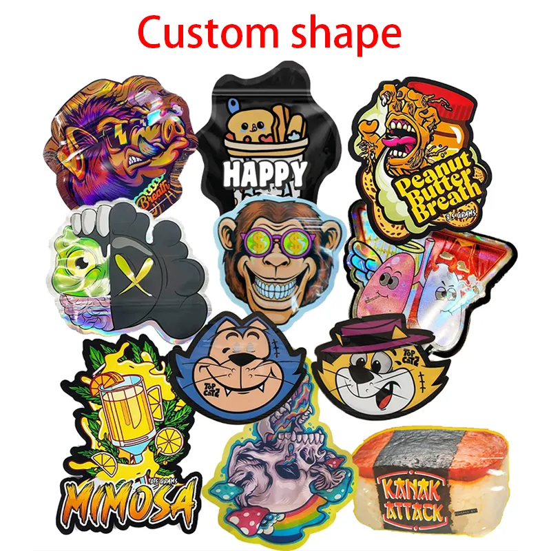 Childproof Die Cut Unique Irregular Special Shaped Pack 3.5 Gummy Candy Smell Proof Custom Shape Mylar Bag With Ziplock Zip Lock