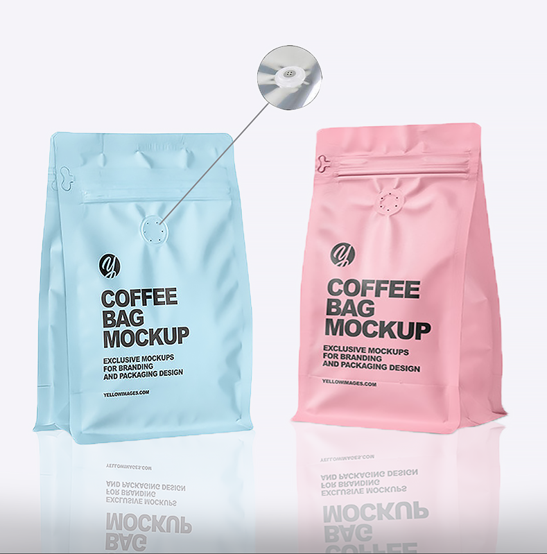 Custom Printed Stand Up Flat Bottom Coffee Bean Pouch 12oz Eight Side Sealed Coffee Bag Packaging With Logo Design Valve Zipper