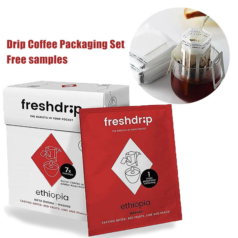 Custom Printed Single Serve Small Coffee Tea Sachet Packing Pouch Portable Hanging Ear Drip Coffee Filter Bag Outer Packaging