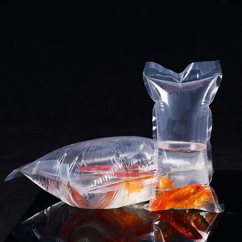 In stock portable transparent heat seal Inflatable Oxygen fish transport shipping plastic bag for Seafood Live Fish