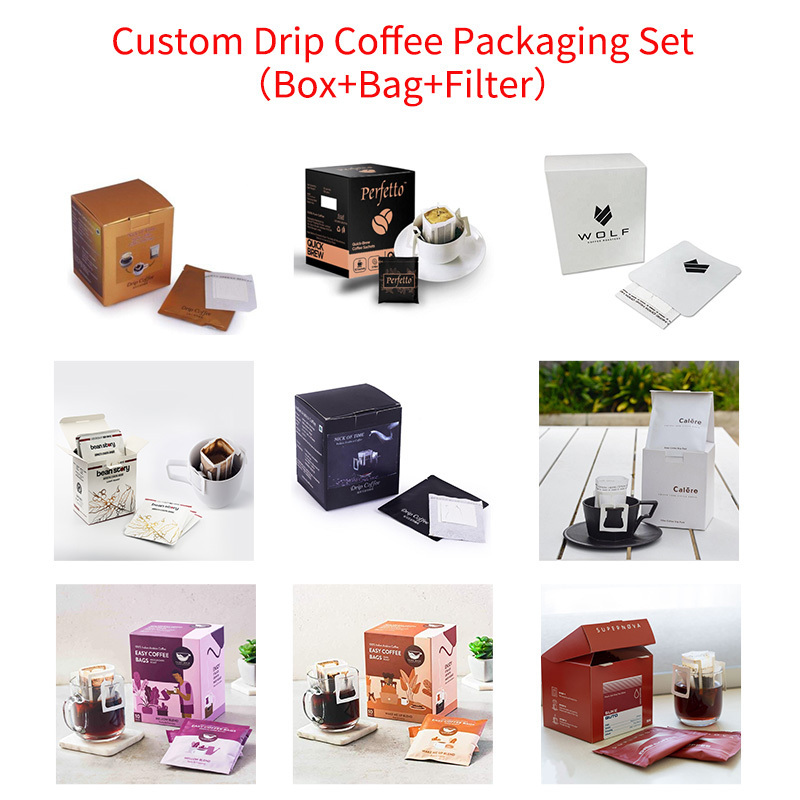 Custom Printed Single Serve Small Coffee Tea Sachet Packing Pouch Portable Hanging Ear Drip Coffee Filter Bag Outer Packaging