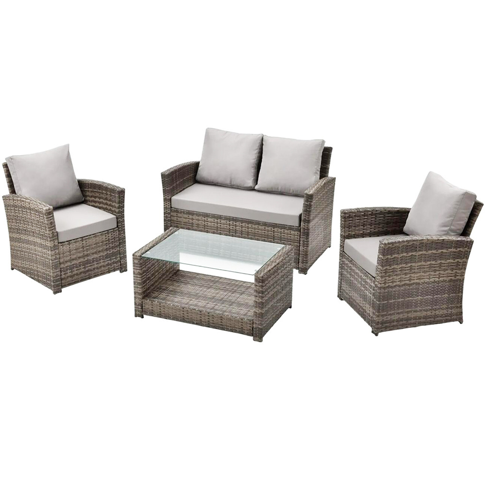 4 Pieces Outdoor Conversation Set  Furniture Manual Weaving Wicker Outside Sectional Sofa PE Rattan Couch with Coffee Table