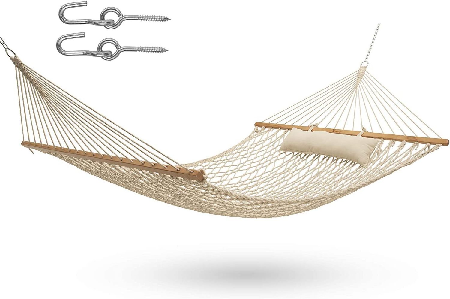 Modern Double Hammock with Pillow Traditional Rope Design for Indoor and Outdoor Free Chains Hooks for Patio Yard or Bedroom