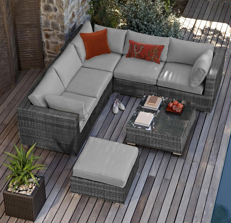 6-Seater Outdoor Patio Conversation Sets Small Garden Sectional Sofas & Couch Furniture PE Rattan Wicker for Hotels Parks Villas