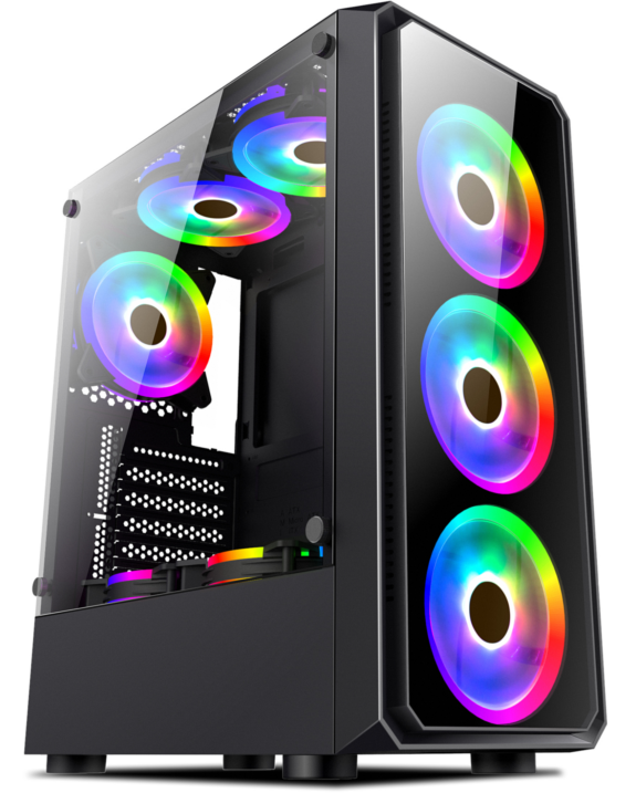 MEIJI PC Gaming Case ATX Gabinete Gamer ARGB Rainbow Computer Case with 6 Fans Glass Window OEM/ODM Case Mid Tower Chassis