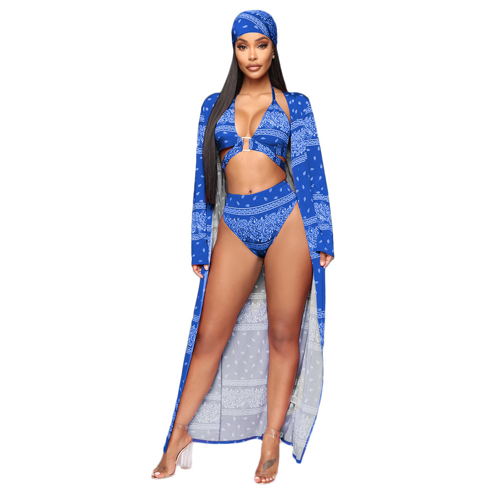 2022 New Arrivals Wholesale African 3 Piece Swimsuit High Waist Print Bikini Cover Up Swimwear Bathing Suits for Women