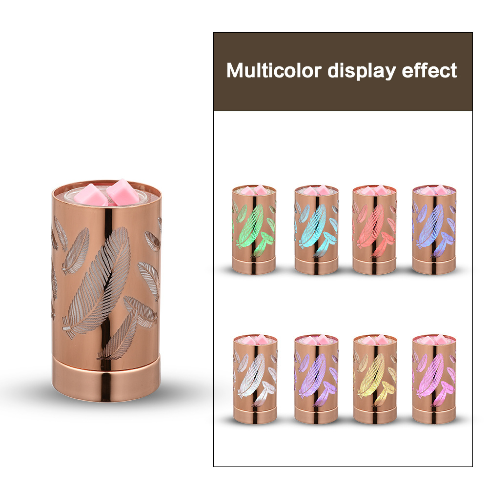 Eco-friendly Electric Wax Melt Warmers Rose Gold Shape Feather Scented Candle Oil Warmers Tea Light Candle Burner Lamp