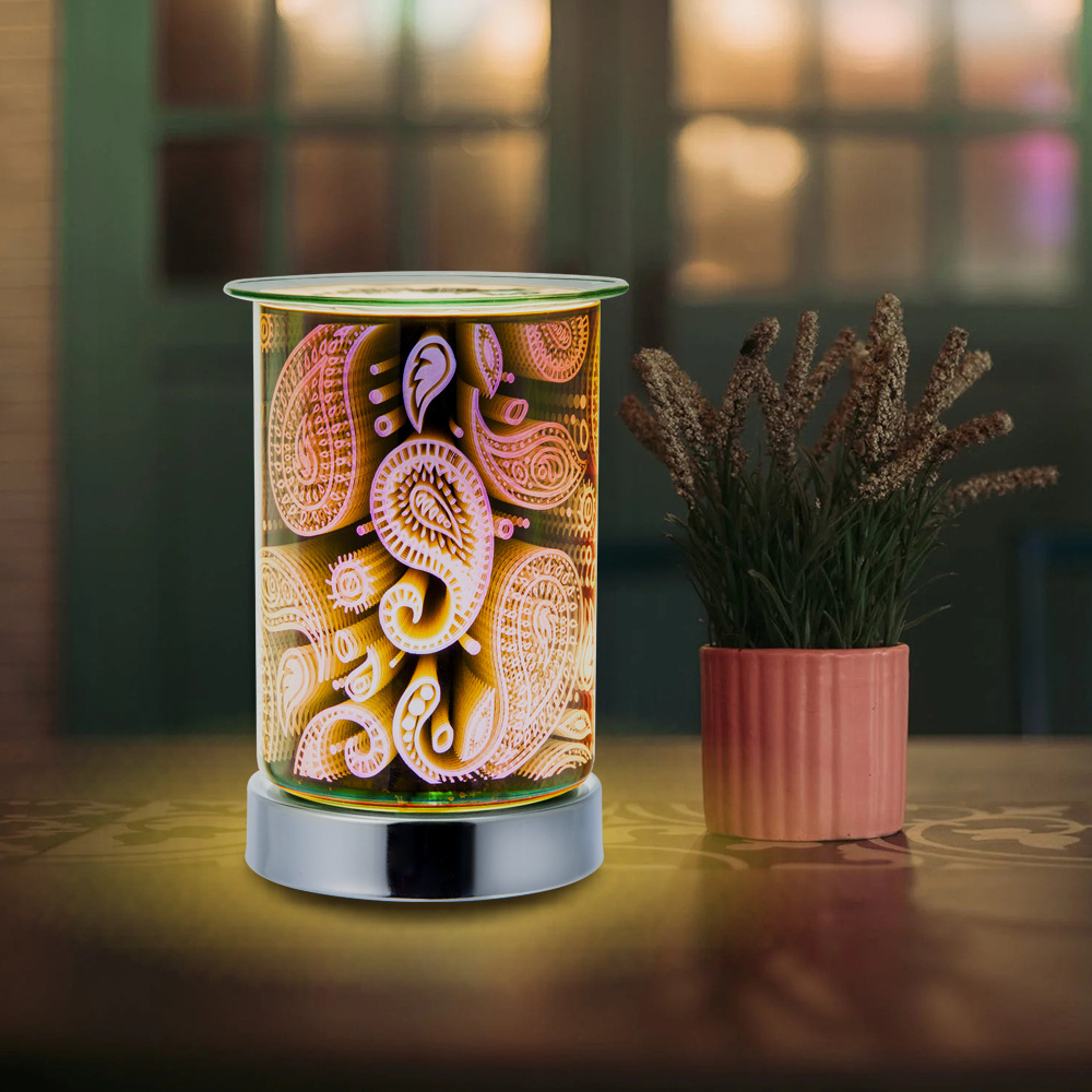 Wholesale Cylinder Shaped 3D Design Paisley Glass Aroma Oil Burner Lamp Used with Essential Oil Candle and Wax Melts