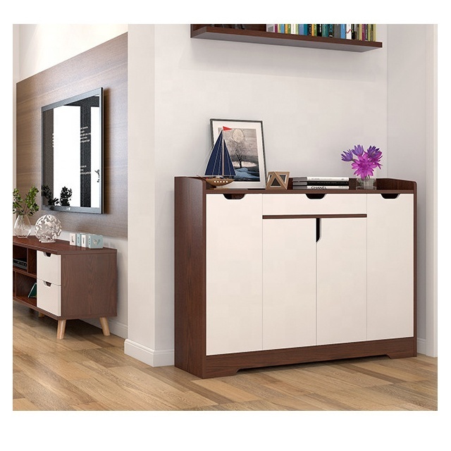 White and Oak Veneer 4 Door Shoe Cupboard - Hallway or Bedroom Shoe Storage