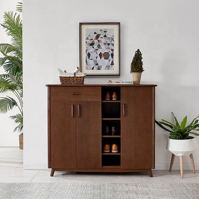 home furniture shoe rack cabinet with door and drawer wooden brown for living room