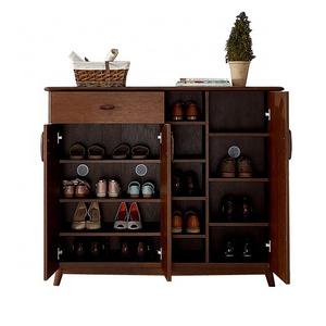 home furniture shoe rack cabinet with door and drawer wooden brown for living room