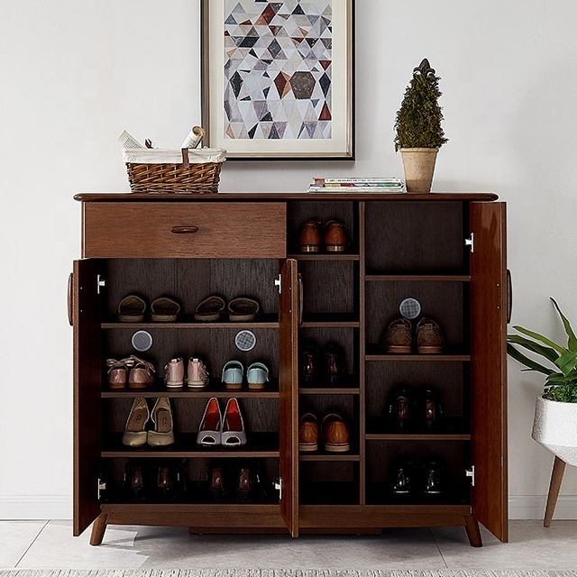 home furniture shoe rack cabinet with door and drawer wooden brown for living room