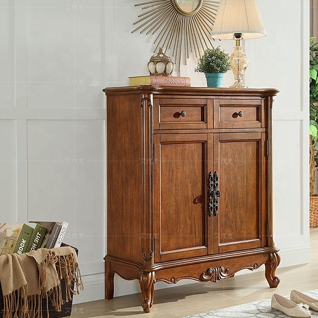 wood shoe cabinet Rack/Hallway Organiser Unit with 2 drawers and doors/Walnut & White