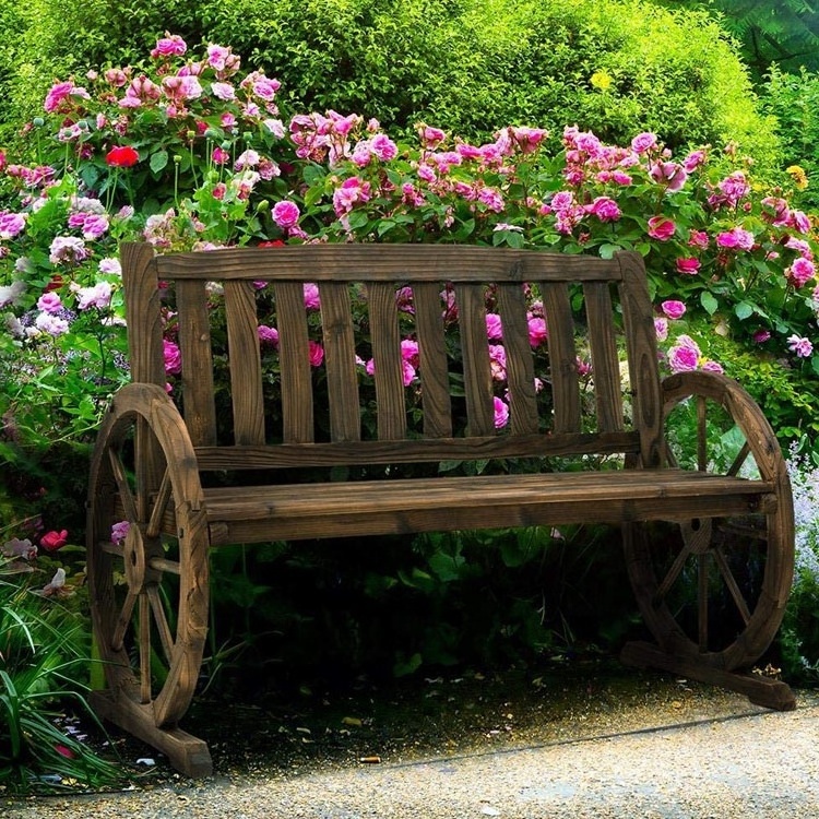 Rustic Decorative Flame Treated Garden Ornamental Bench