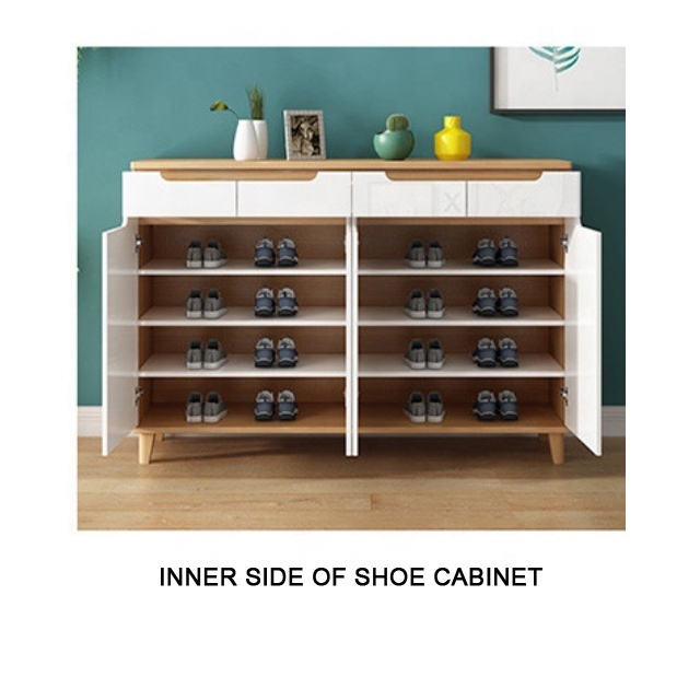 modern white shoe storage rack cabinet with 3 drawers and 3 doors for living room