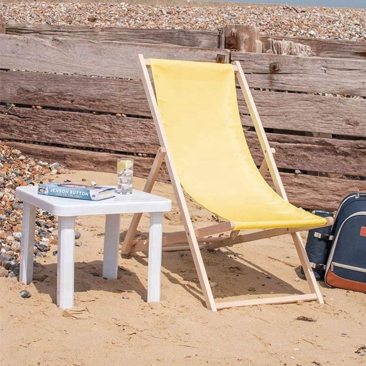 Traditional Beach Style Adjustable Folding Chair Wooden Deck Chair