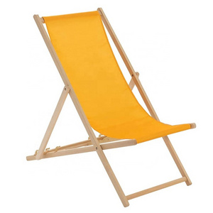 Traditional Beach Style Adjustable Folding Chair Wooden Deck Chair