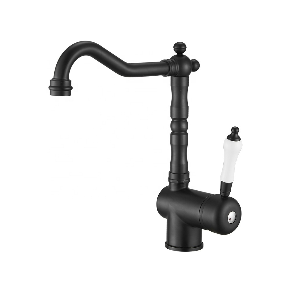 Classic Vintage Ceramic Handle Brass Hot Cold Water Black Kitchen Sink Faucets