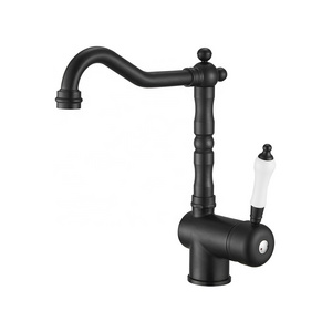 Classic Vintage Ceramic Handle Brass Hot Cold Water Black Kitchen Sink Faucets