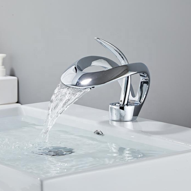 Modern Face Wash Basin Vanity Sink Mixer Hot Cold Water Tap Brass Chrome Single Handle Unique Bathroom Waterfall Basin Faucet