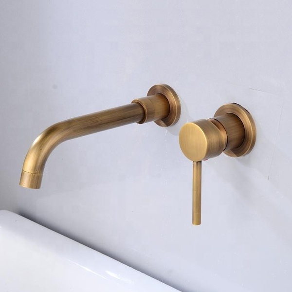 Hot Cold Water Single Handle Antique Rotating Brass 2 Holes Bathroom Wall Mount Concealed Basin Faucet