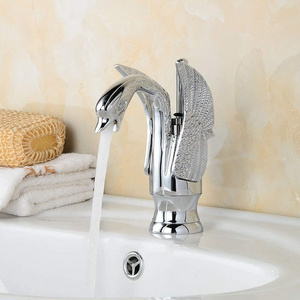 Sanitary Ware Luxury Bathroom Hot Cold Water Single Lever Brass Basin Faucet Gold Animal Shape Gooseneck Swan Faucet