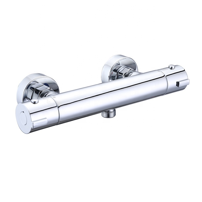 Chrome Round Wall Mount External Copper Thermostat Mixing Valve Shower Mixer  Tap Brass Bathroom Thermostatic Shower Faucet