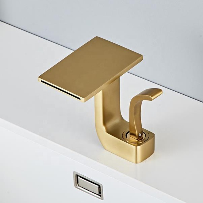 Brush Gold Single Handle Brass Bathroom Faucets Waterfall Face Wash Luxury Basin Faucets