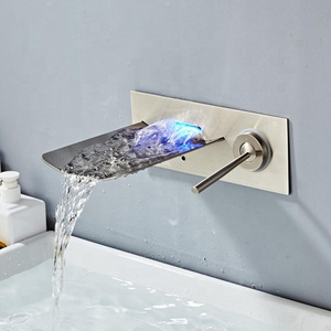 Colorful Glow Water-powered Wall Mount Bathroom Waterfall Brass Wash Basin LED Water Faucet