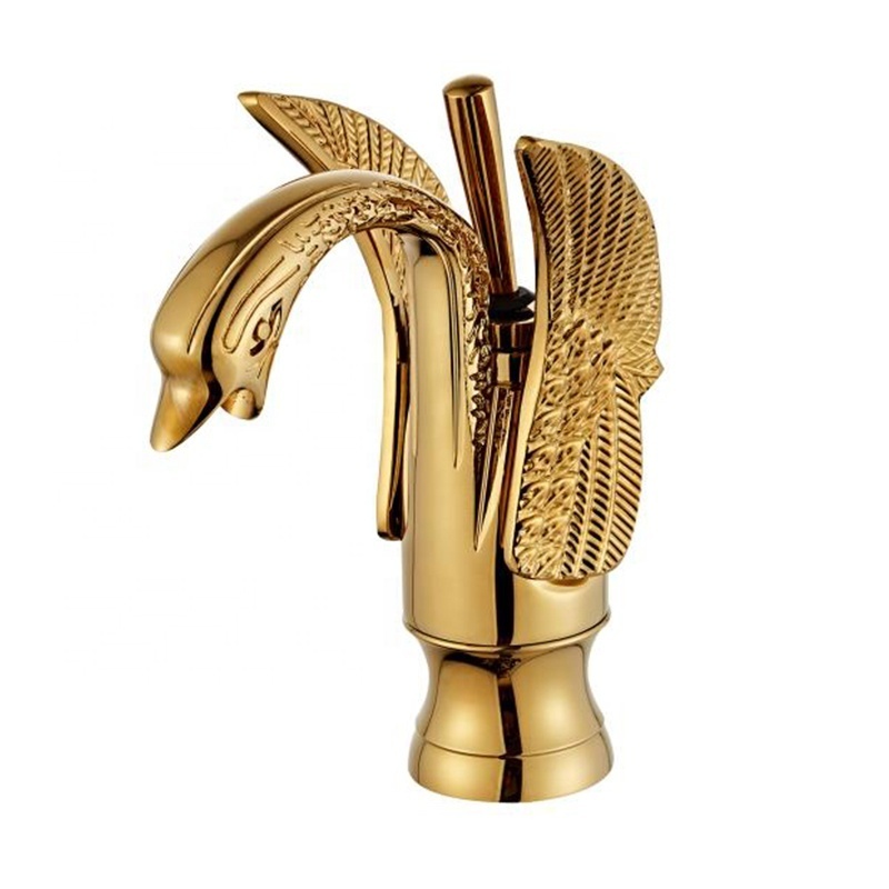 Fancy Gooseneck Brass Face Wash Basin Mixer Hot Cold Water Tap Deck Mount Luxury Single Handle Bathroom Golden Swan Faucet