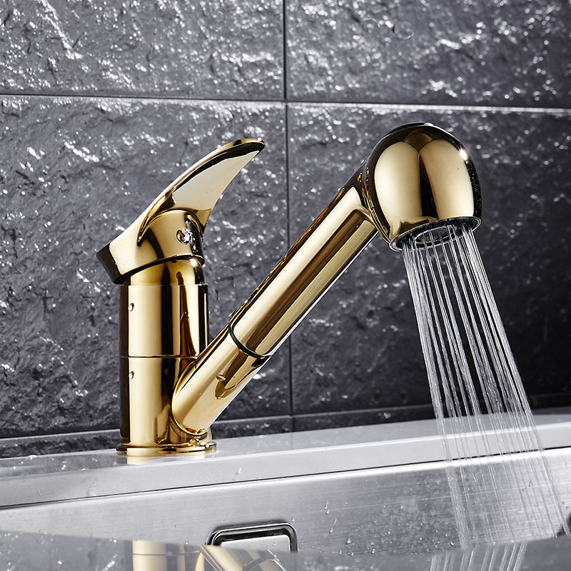 Copper Single Handle Hot Cold Water Taps Mixer Chrome Black Gold Brass Pull Out Sprayer Kitchen Sink Faucets