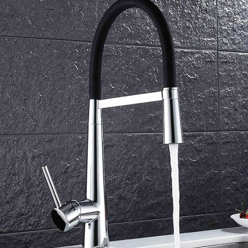 Torneira Cozinha Single Handle Hot Cold Water Copper Black Silicone Tube Pull Down Touch Brass Kitchen Sink Faucet