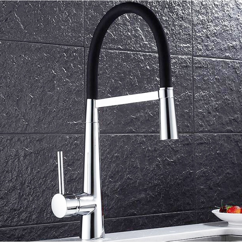 Torneira Cozinha Single Handle Hot Cold Water Copper Black Silicone Tube Pull Down Touch Brass Kitchen Sink Faucet