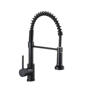 Modern Commercial Single Handle Copper Brass Matt Black Flexible Pull Down Spring Kitchen Sink Faucet With Sprayer