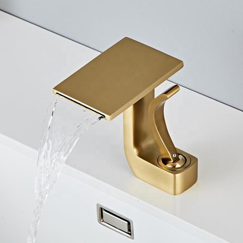 Brush Gold Single Handle Brass Bathroom Faucets Waterfall Face Wash Luxury Basin Faucets