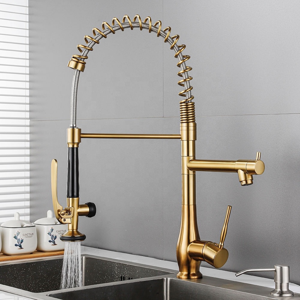 Modern Retractable Flexible Luxury Brass Single Lever Spring Pull Out Kitchen Sink Faucet