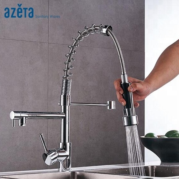 Modern Rotation Brass Single Handle Kitchen Sink Mixer Tap Single Hole Pull Out Sprayer 2 Ways Spring Pull Down Kitchen Faucet