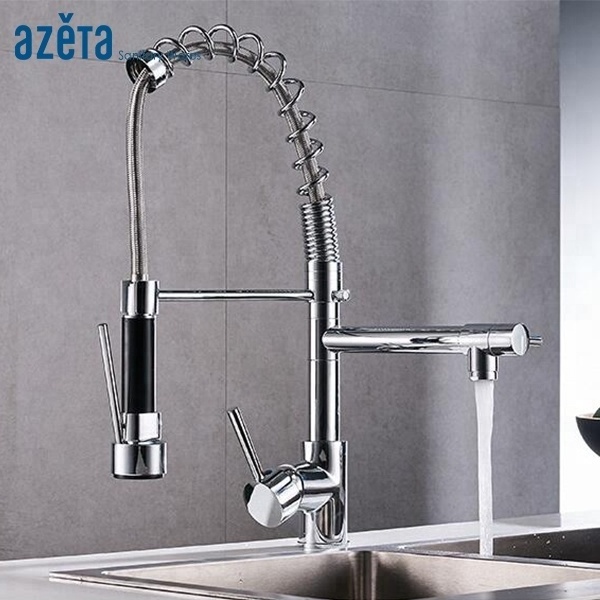 Modern Rotation Brass Single Handle Kitchen Sink Mixer Tap Single Hole Pull Out Sprayer 2 Ways Spring Pull Down Kitchen Faucet