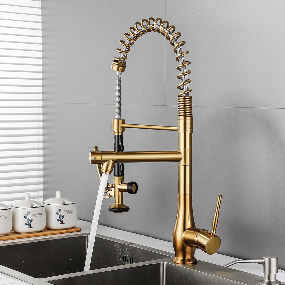 Modern Retractable Flexible Luxury Brass Single Lever Spring Pull Out Kitchen Sink Faucet