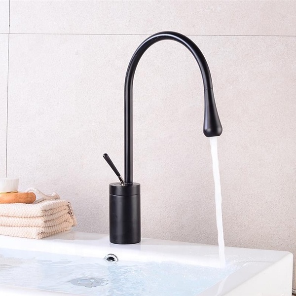 Sanitary New Design Modern Hot Cold Water Tap Copper Kitchen Sink Mixer Single Handle Brass Luxury Black Kitchen Pipe Faucet