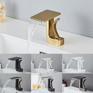 Brush Gold Single Handle Brass Bathroom Faucets Waterfall Face Wash Luxury Basin Faucets