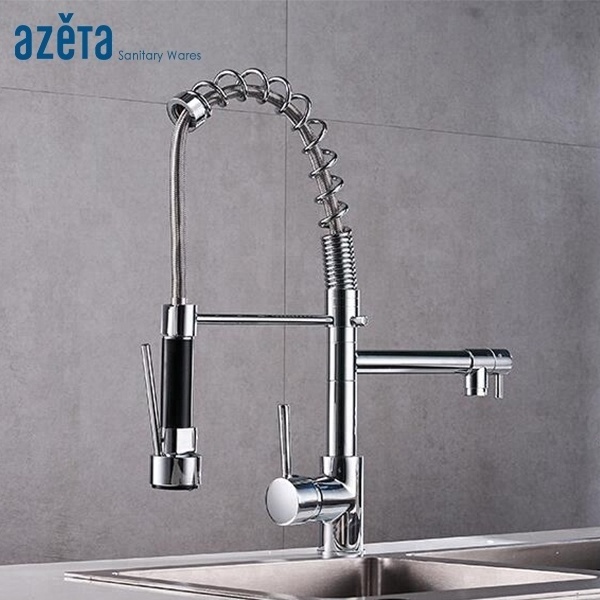 Modern Rotation Brass Single Handle Kitchen Sink Mixer Tap Single Hole Pull Out Sprayer 2 Ways Spring Pull Down Kitchen Faucet