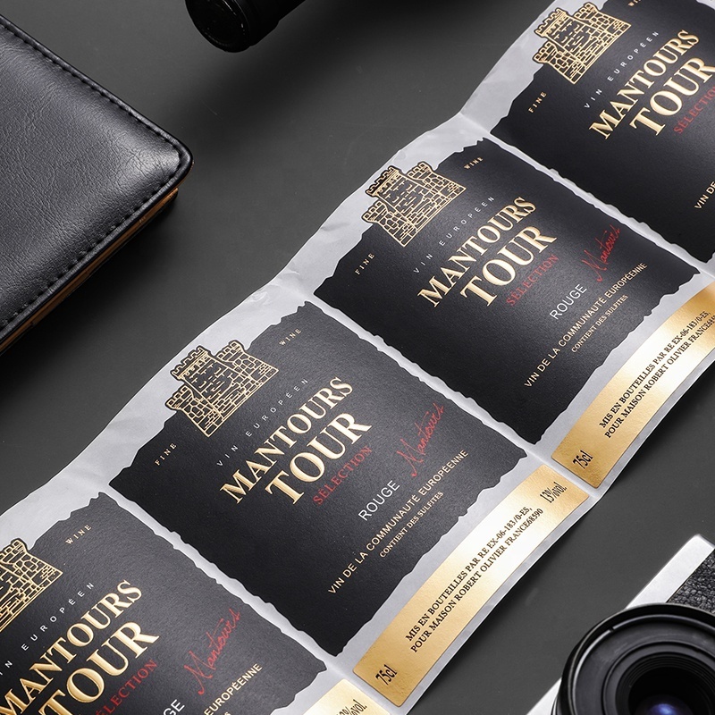 Custom Textured Labels Raised UV Copper Gold Foil Embossed Sticker Label for Wine Bottles