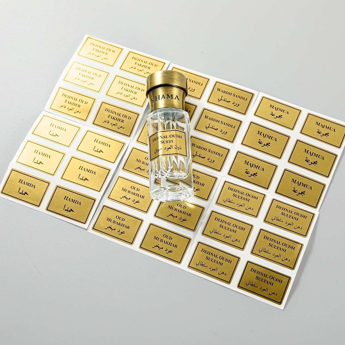 3D Perfume Bottle Label Stickers Gold Foil Design Printed Perfume Bottle Label Oil Resistant for Perfume