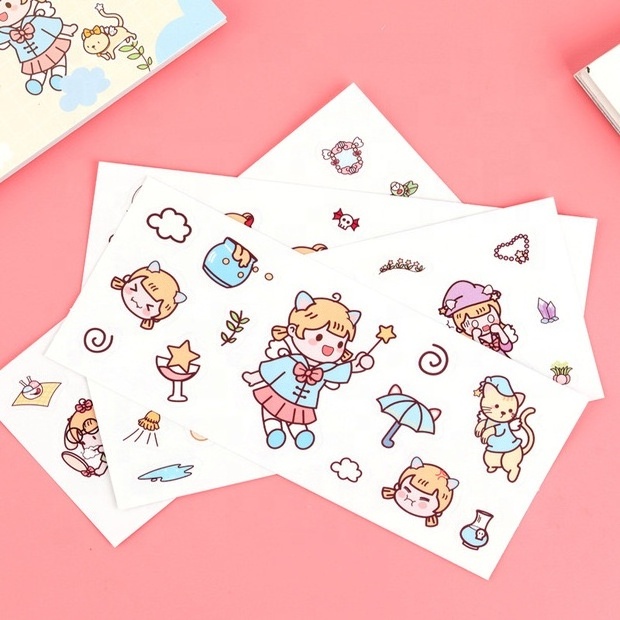 waterproof cute cartoon Self Adhesive Kiss Cut Sticker Sheet Custom Design Printing Kiss Cut Sticker Sheets