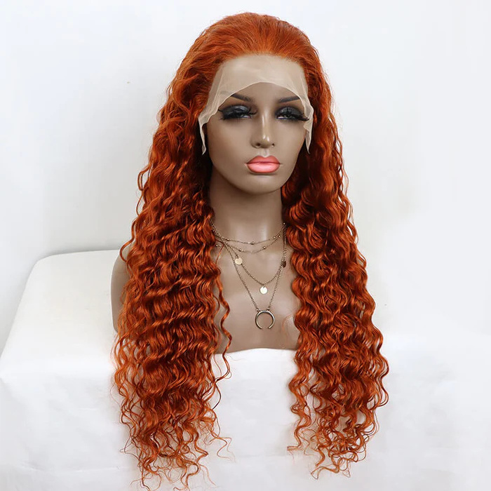 #350 Orange Ginger 13x4 Transparent Frontal Lace Wig Deep Wave Color Wig