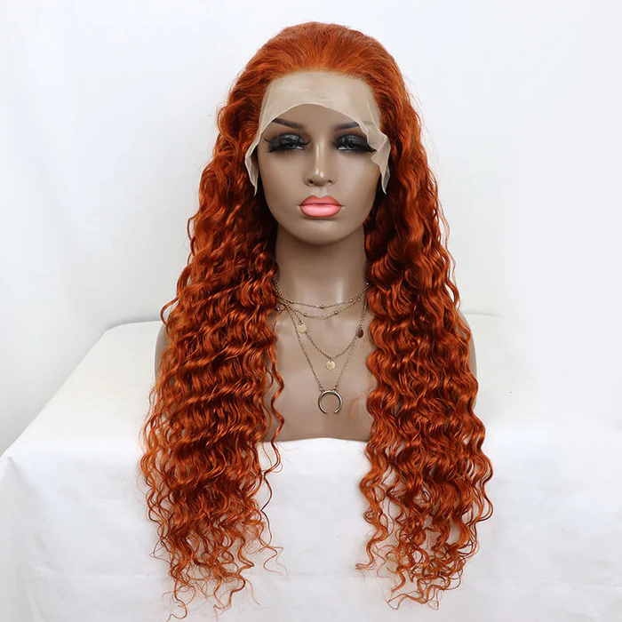 #350 Orange Ginger 13x4 Transparent Frontal Lace Wig Deep Wave Color Wig